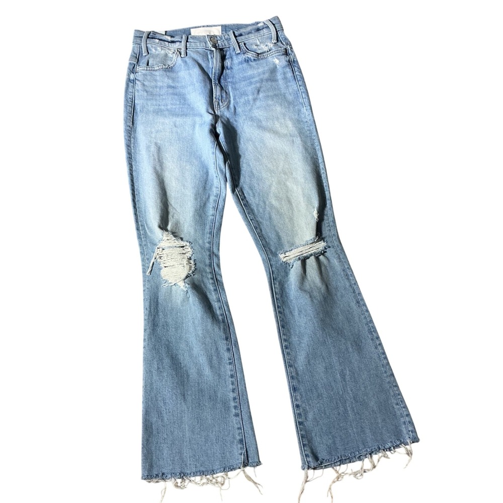 MOTHER The Hustler Ankle Fray Jeans Womens 26 Blue Distressed Flare High Rise